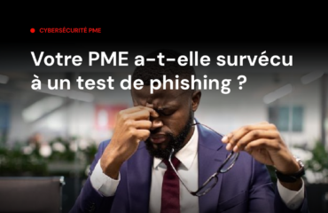 Visuel Aruo Services sur la cybersécurité en PME : un homme d'affaires en costume, l'air fatigué, se pince l'arête du nez en tenant ses lunettes, dans un bureau. Titre : Votre PME a-t-elle survécu à un test de phishing ? Mention : Aruo Services – Infogérance & Cybersécurité PME/PMI, aruoservices.com, +221 33 825 04 27.